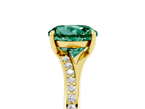 Yellow gold Round Cut Green Sapphire Solitaire Ring with Pavé Band and Prong Setting_17