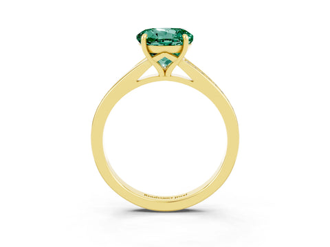 Yellow gold Round Cut Green Sapphire Solitaire Ring with Pavé Band and Prong Setting_3