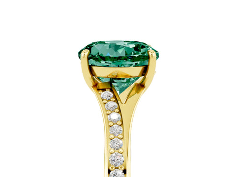 Yellow gold Round Cut Green Sapphire Solitaire Ring with Pavé Band and Prong Setting_5
