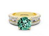 Yellow gold Round Cut Green Sapphire Solitaire Ring with Pavé and Channel Set Band