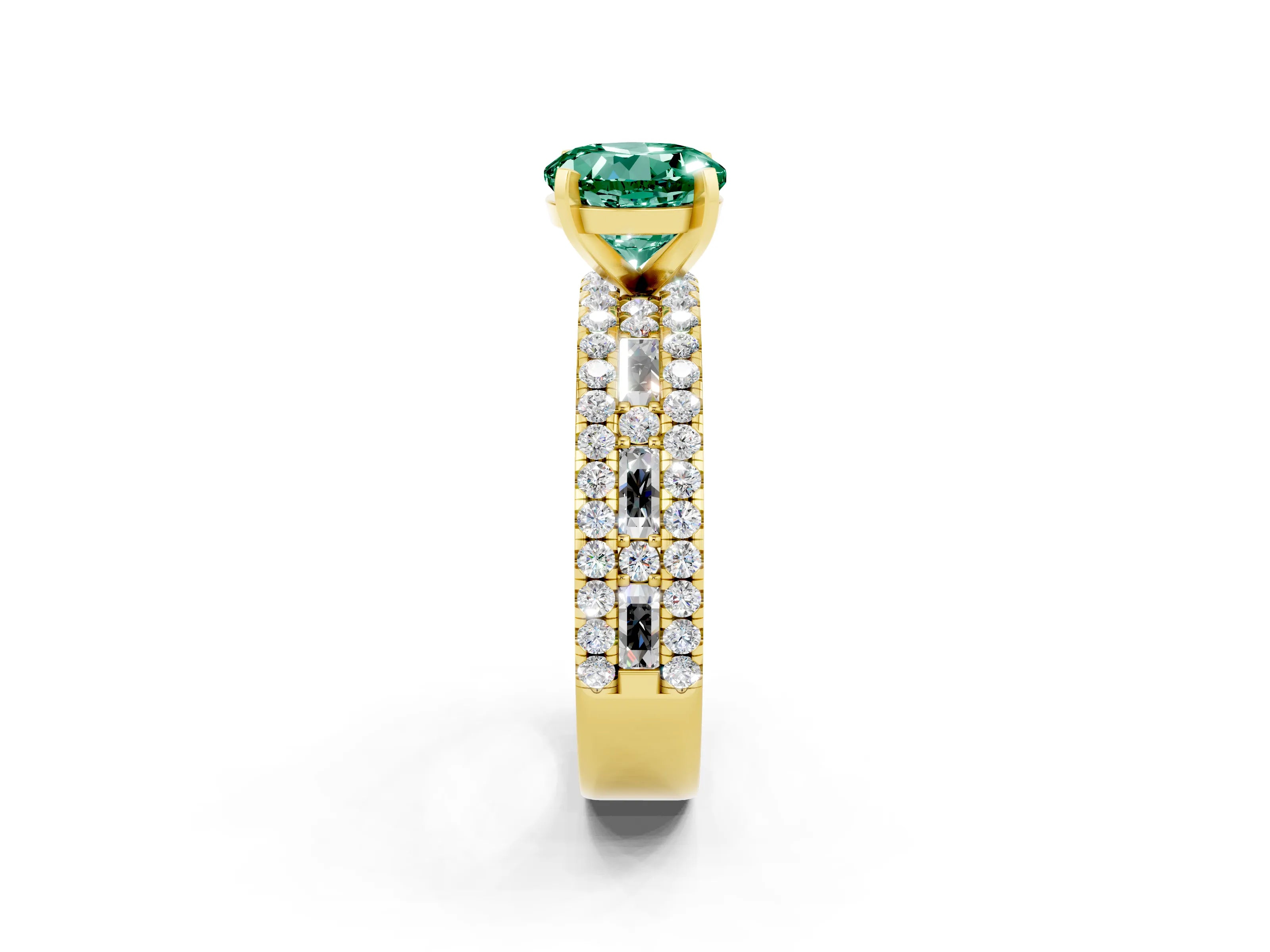 Yellow gold Round Cut Green Sapphire Solitaire Ring with Pavé and Channel Set Band_2