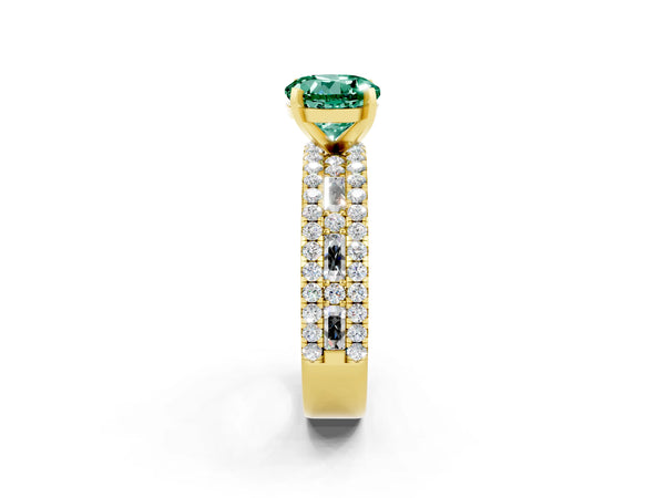 Yellow gold Round Cut Green Sapphire Solitaire Ring with Pavé and Channel Set Band
