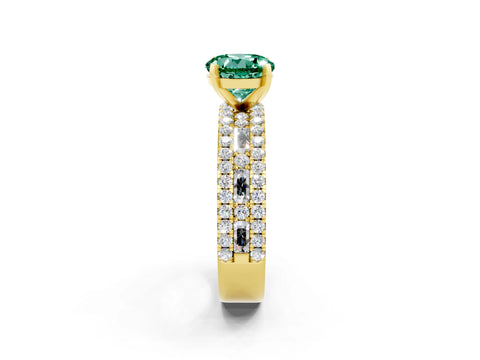 Yellow gold Round Cut Green Sapphire Solitaire Ring with Pavé and Channel Set Band_2