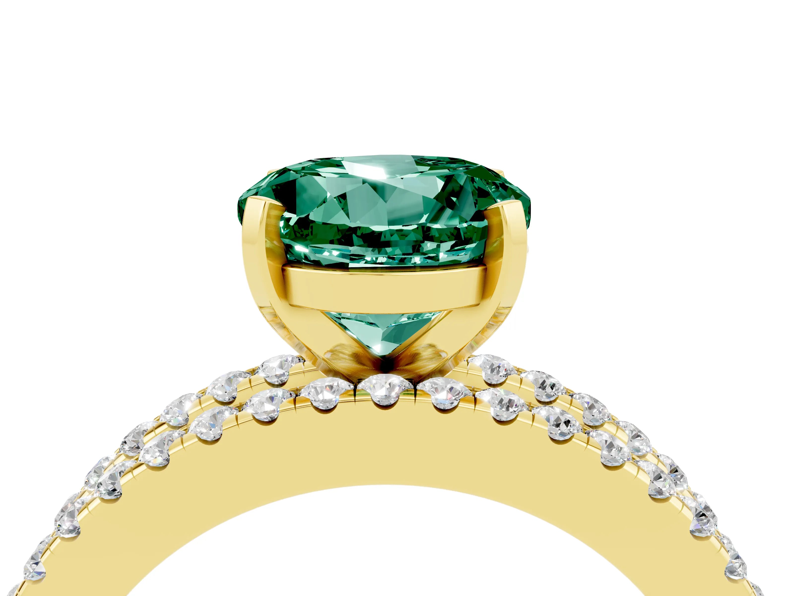 Yellow gold Round Cut Green Sapphire Solitaire Ring with Pavé and Channel Set Band_4