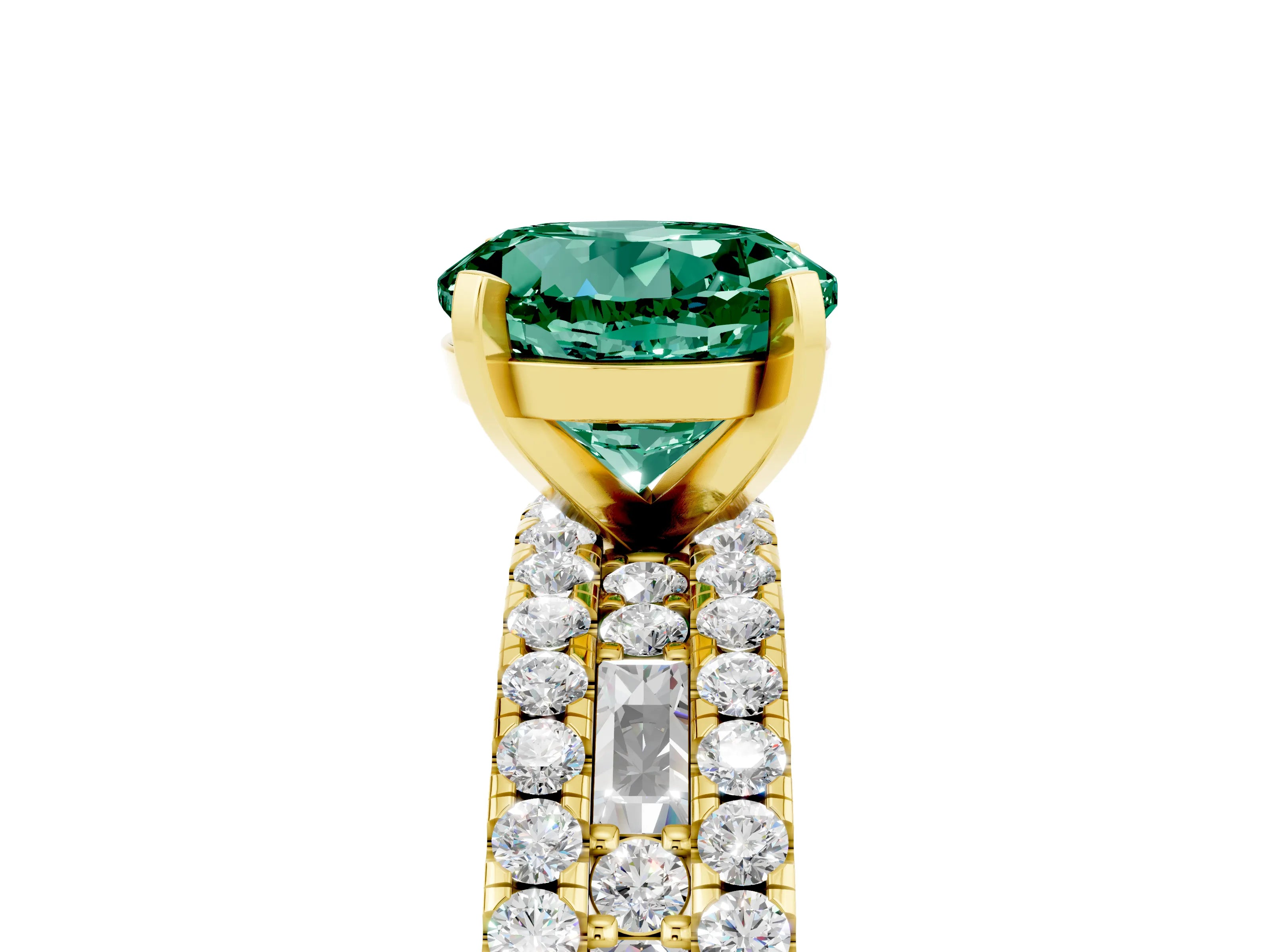 Yellow gold Round Cut Green Sapphire Solitaire Ring with Pavé and Channel Set Band_5