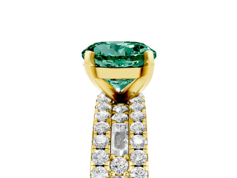 Yellow gold Round Cut Green Sapphire Solitaire Ring with Pavé and Channel Set Band_5