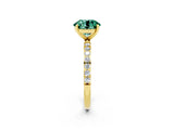 Yellow gold Round Cut Green Sapphire Solitaire Ring with Pave Band and Four Prong Setting_26