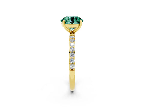 Yellow gold Round Cut Green Sapphire Solitaire Ring with Pave Band and Four Prong Setting_26