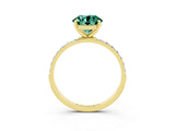 Yellow gold Round Cut Green Sapphire Solitaire Ring with Pave Band and Four Prong Setting_27