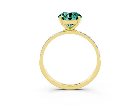 Yellow gold Round Cut Green Sapphire Solitaire Ring with Pave Band and Four Prong Setting_27