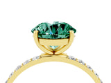 Yellow gold Round Cut Green Sapphire Solitaire Ring with Pave Band and Four Prong Setting_28