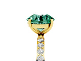Yellow gold Round Cut Green Sapphire Solitaire Ring with Pave Band and Four Prong Setting_29