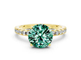 Yellow gold Round Cut Green Sapphire Solitaire Ring with Round  Pavé Band and Four-Prong Setting_36