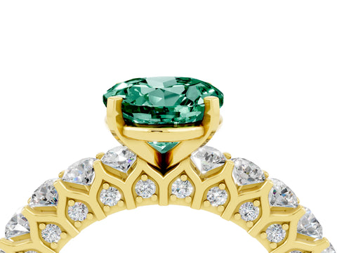Yellow gold Round Cut Green Sapphire Solitaire Ring with Shared Prong Pavé Band and Four-Prong Setting_4