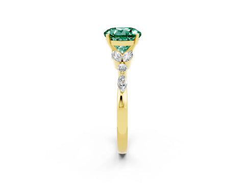 Yellow gold Round Cut Green Sapphire Solitaire Ring with Side Stones and Four-Prong Setting_14