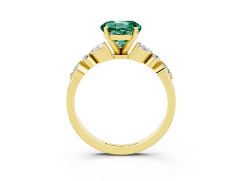 Yellow gold Round Cut Green Sapphire Solitaire Ring with Side Stones and Four-Prong Setting_15