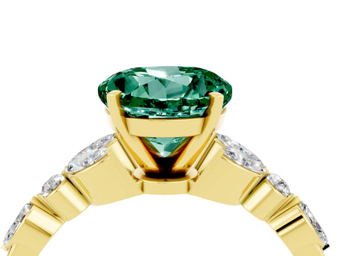 Yellow gold Round Cut Green Sapphire Solitaire Ring with Side Stones and Four-Prong Setting_16