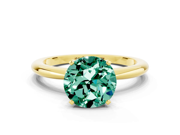 Yellow gold Round Cut Green Sapphire Solitaire Ring with Six-Prong Setting and Classic Band