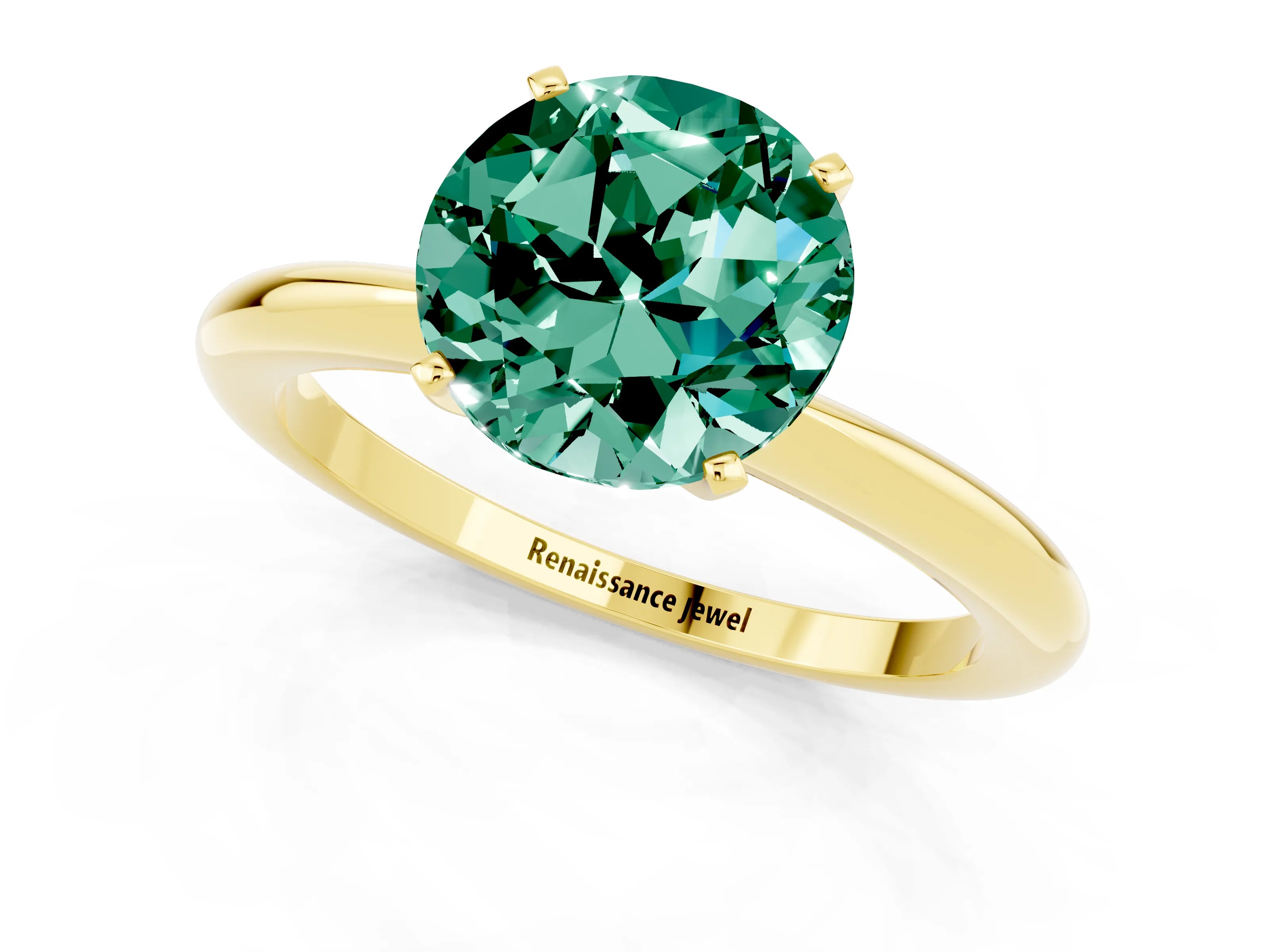 Yellow gold Round Cut Green Sapphire Solitaire Ring with Six-Prong Setting and Classic Band_1