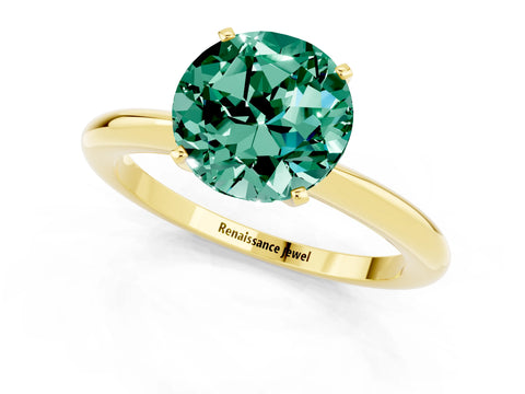 Yellow gold Round Cut Green Sapphire Solitaire Ring with Six-Prong Setting and Classic Band_1