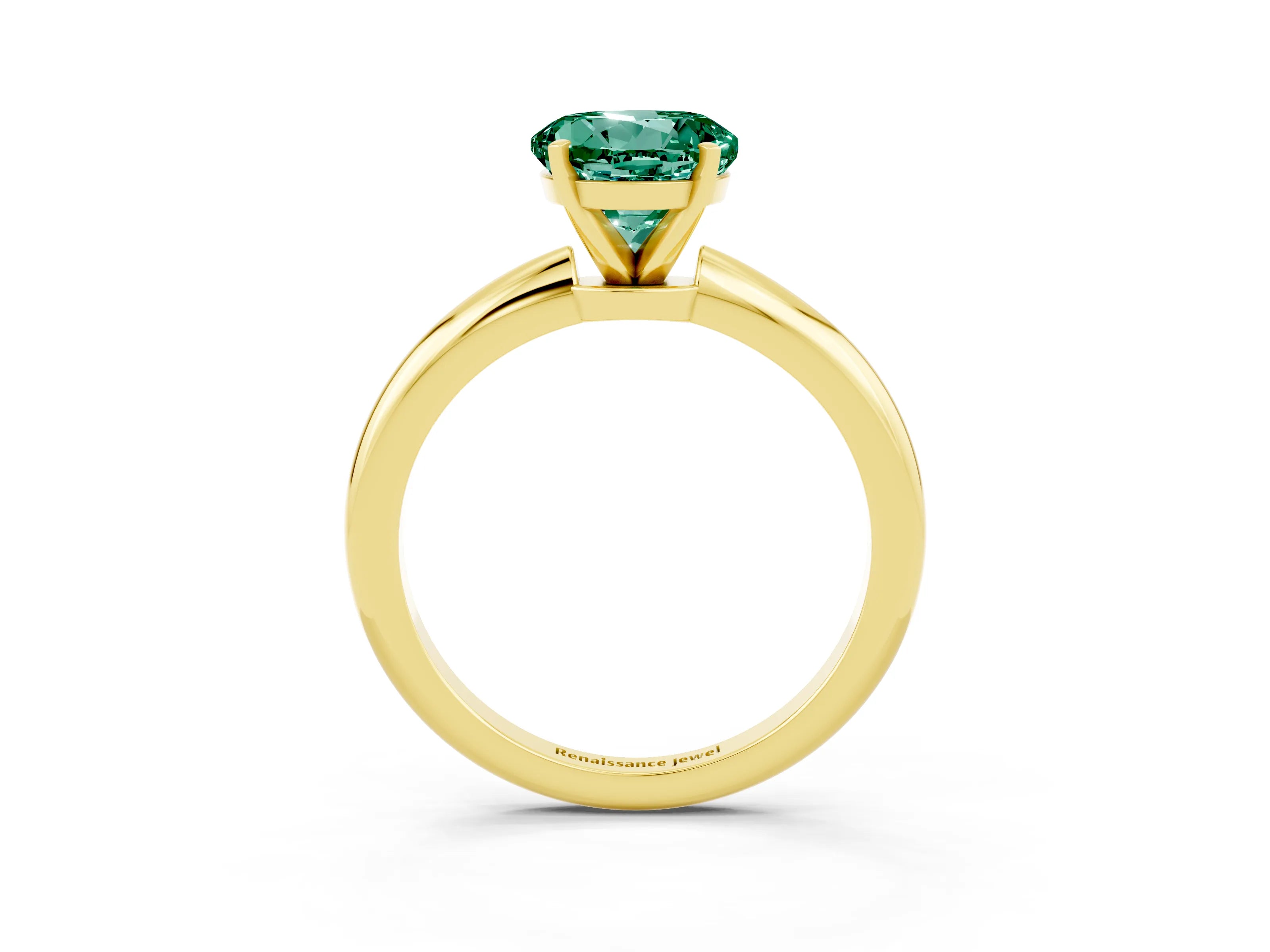 Yellow gold Round Cut Green Sapphire Solitaire Ring with Six-Prong Setting and Classic Band_3