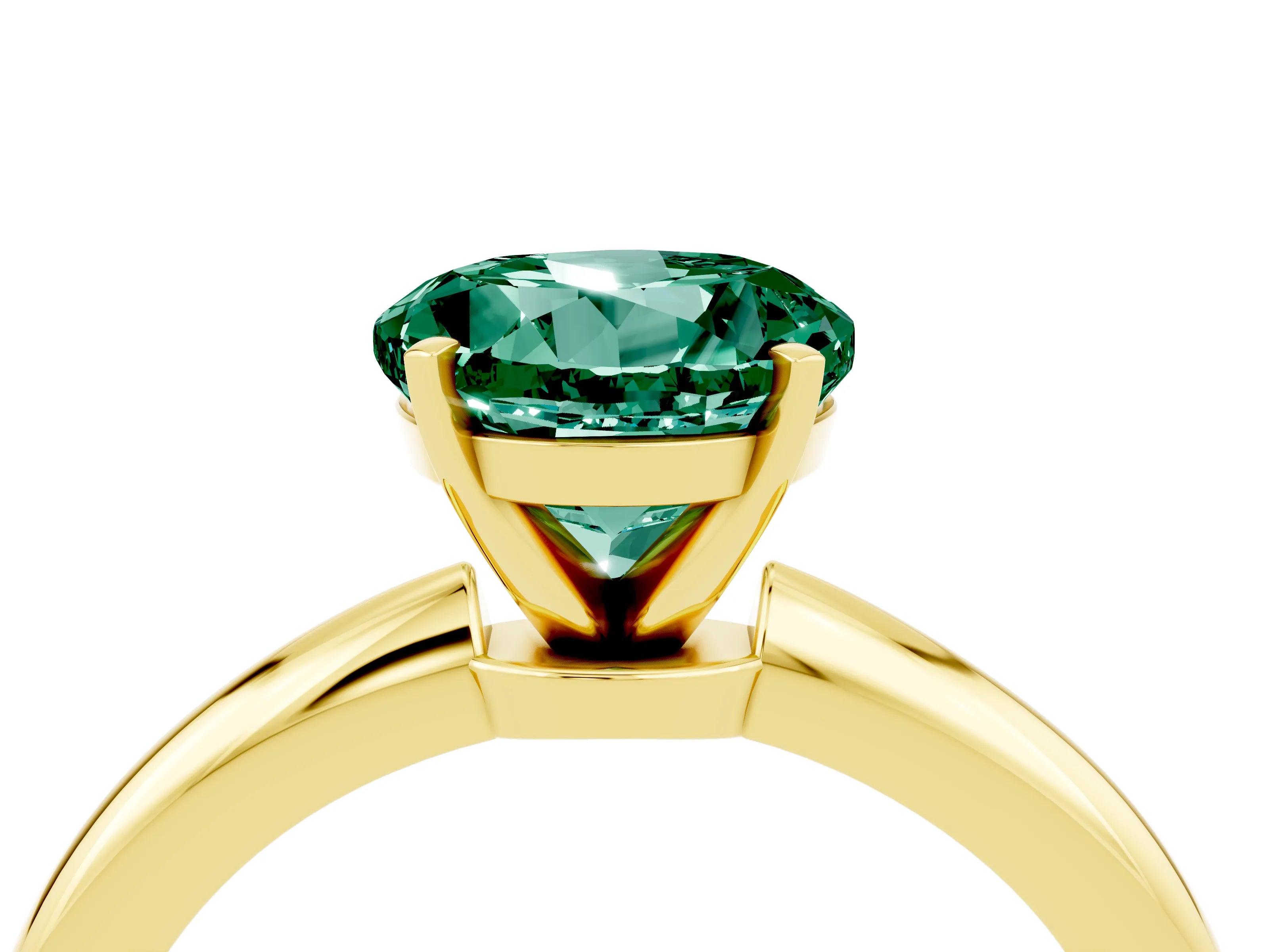 Yellow gold Round Cut Green Sapphire Solitaire Ring with Six-Prong Setting and Classic Band_4