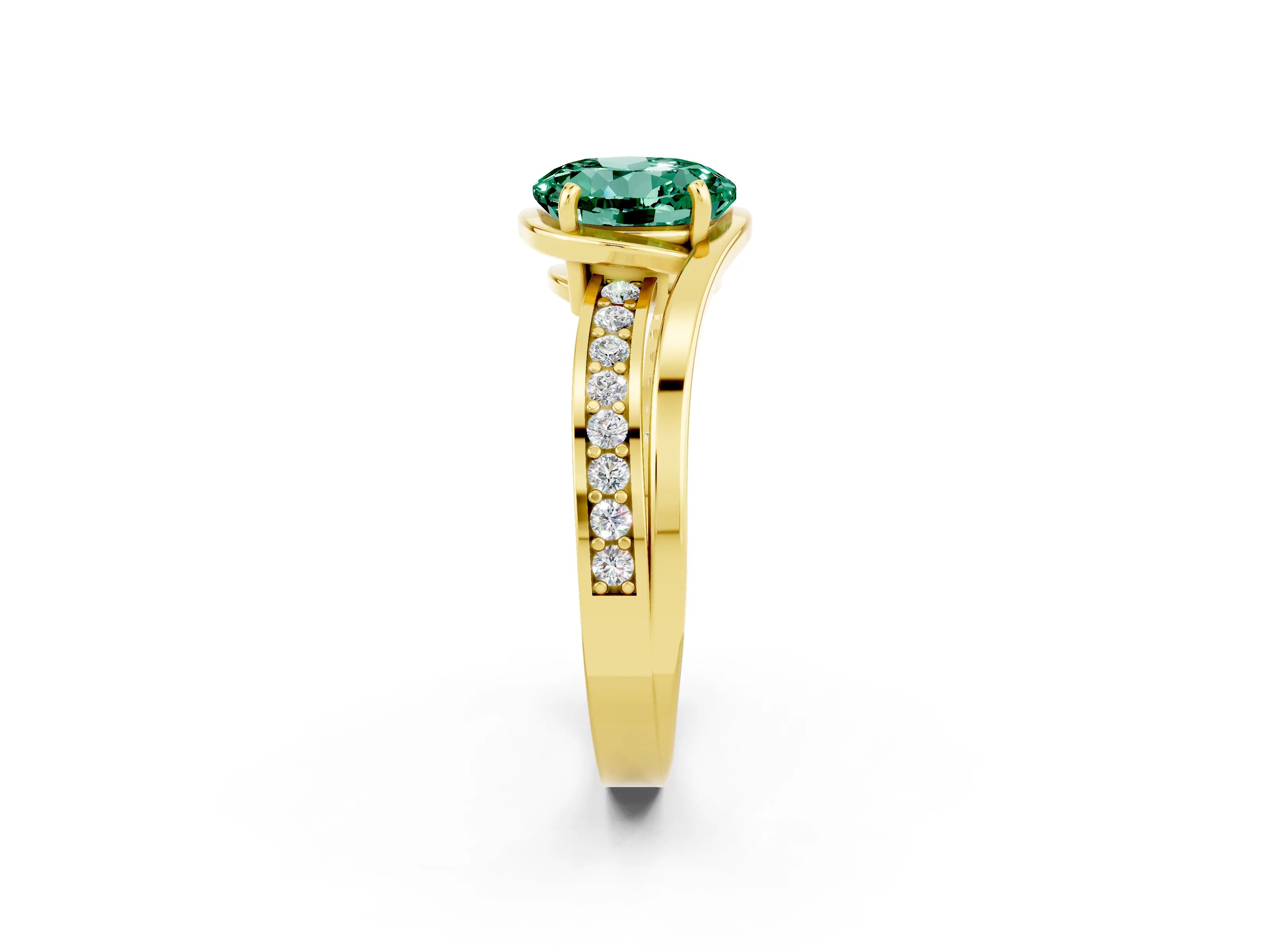 Yellow gold Round Cut Green Sapphire Solitaire Ring with Split Shank and Prong Setting_2