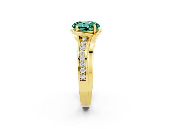Yellow gold Round Cut Green Sapphire Solitaire Ring with Split Shank and Prong Setting