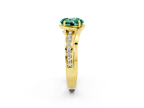 Yellow gold Round Cut Green Sapphire Solitaire Ring with Split Shank and Prong Setting_2