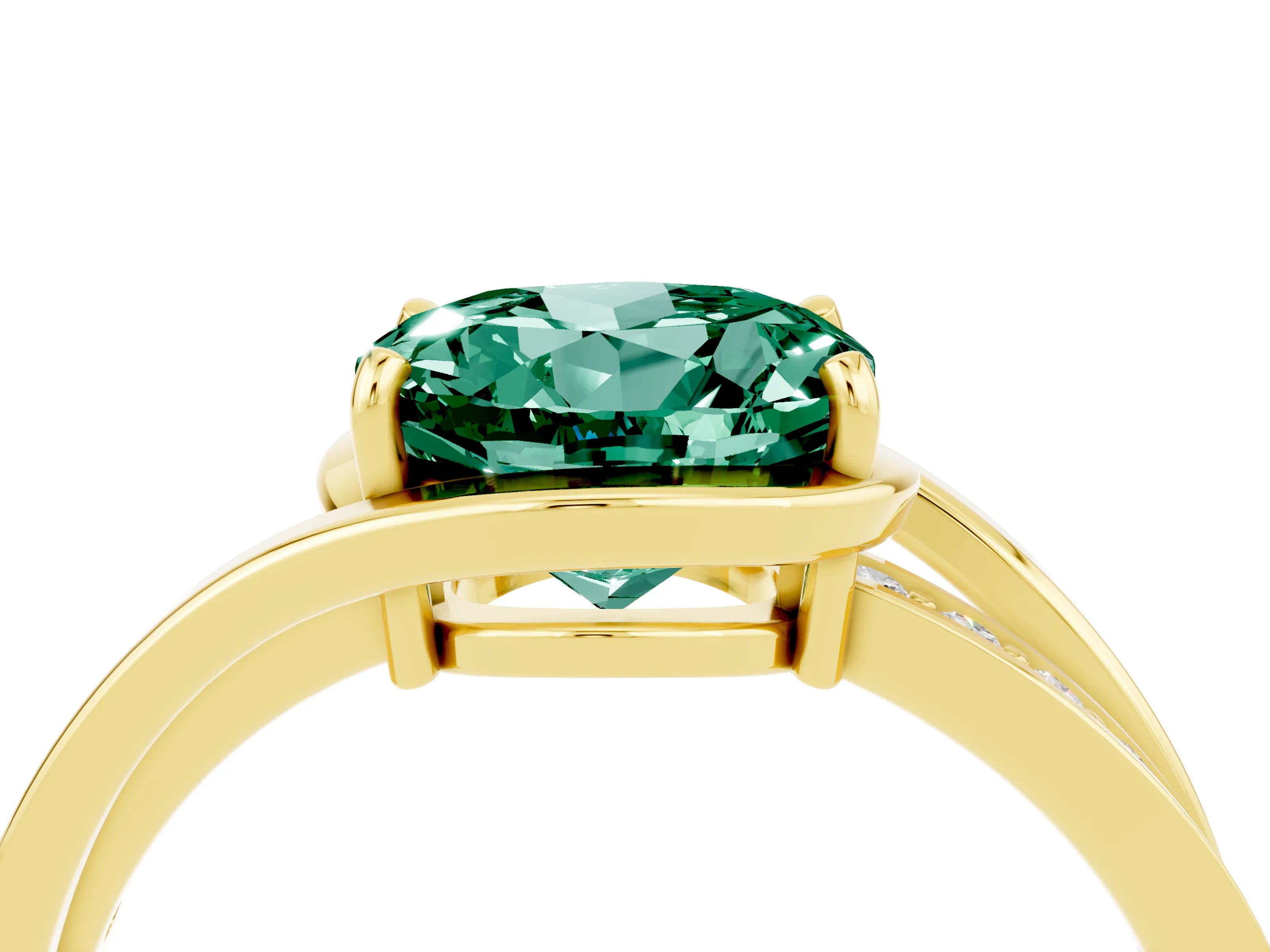 Yellow gold Round Cut Green Sapphire Solitaire Ring with Split Shank and Prong Setting_4