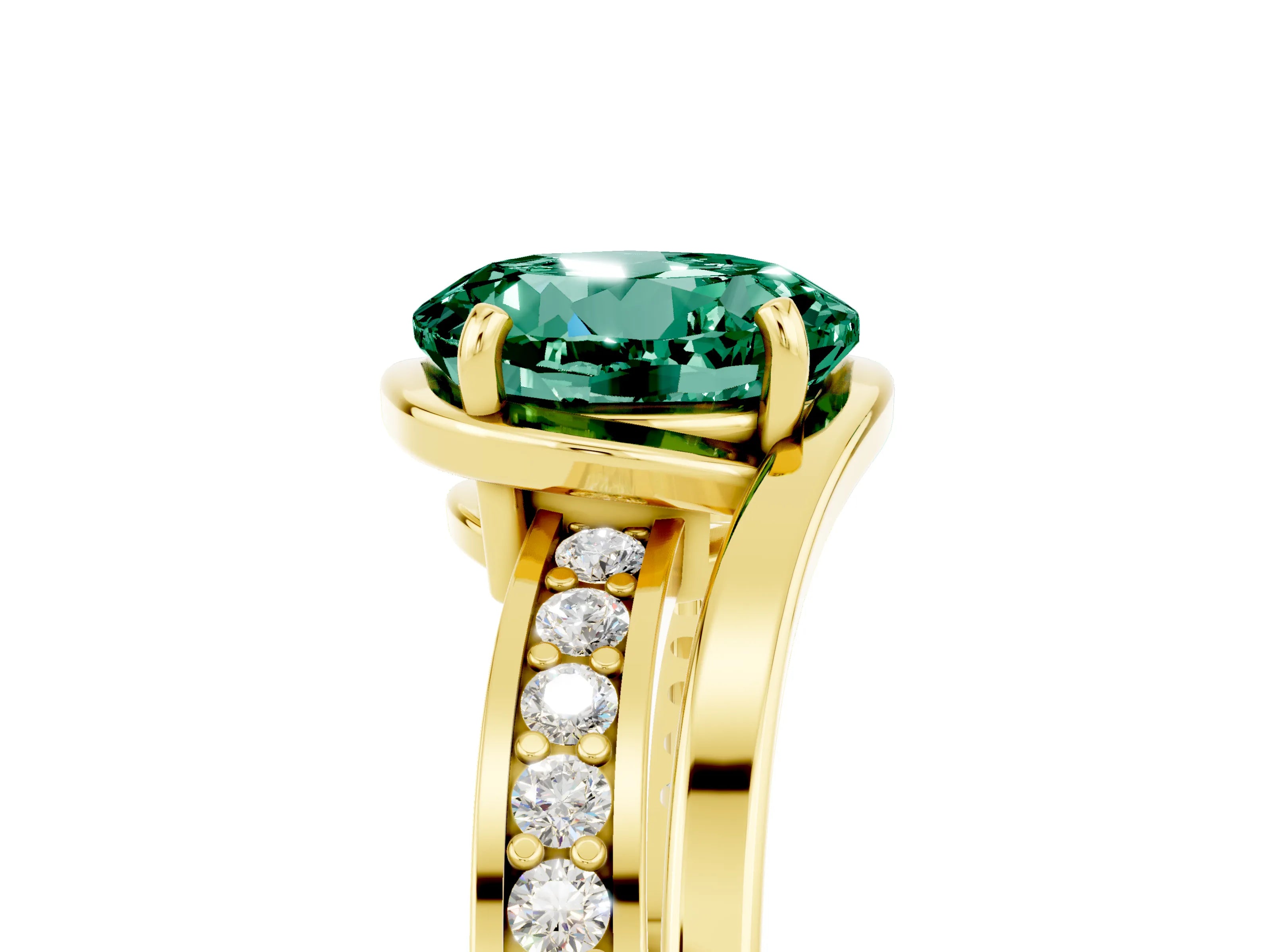 Yellow gold Round Cut Green Sapphire Solitaire Ring with Split Shank and Prong Setting_5