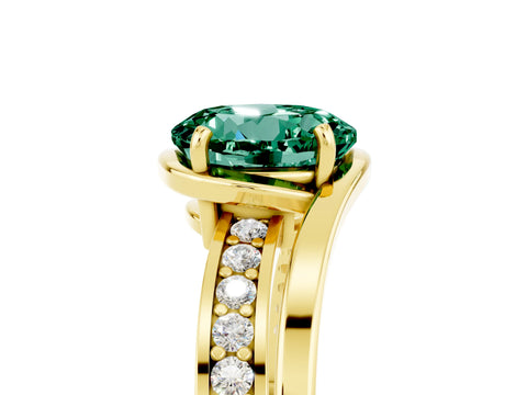 Yellow gold Round Cut Green Sapphire Solitaire Ring with Split Shank and Prong Setting_5