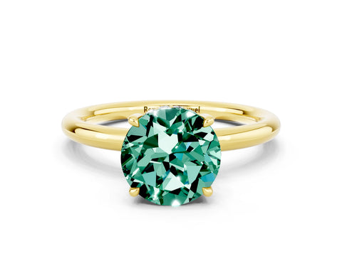 Yellow gold Round Cut Green Sapphire Solitaire Ring with Thin Band and Four-Prong Setting_12