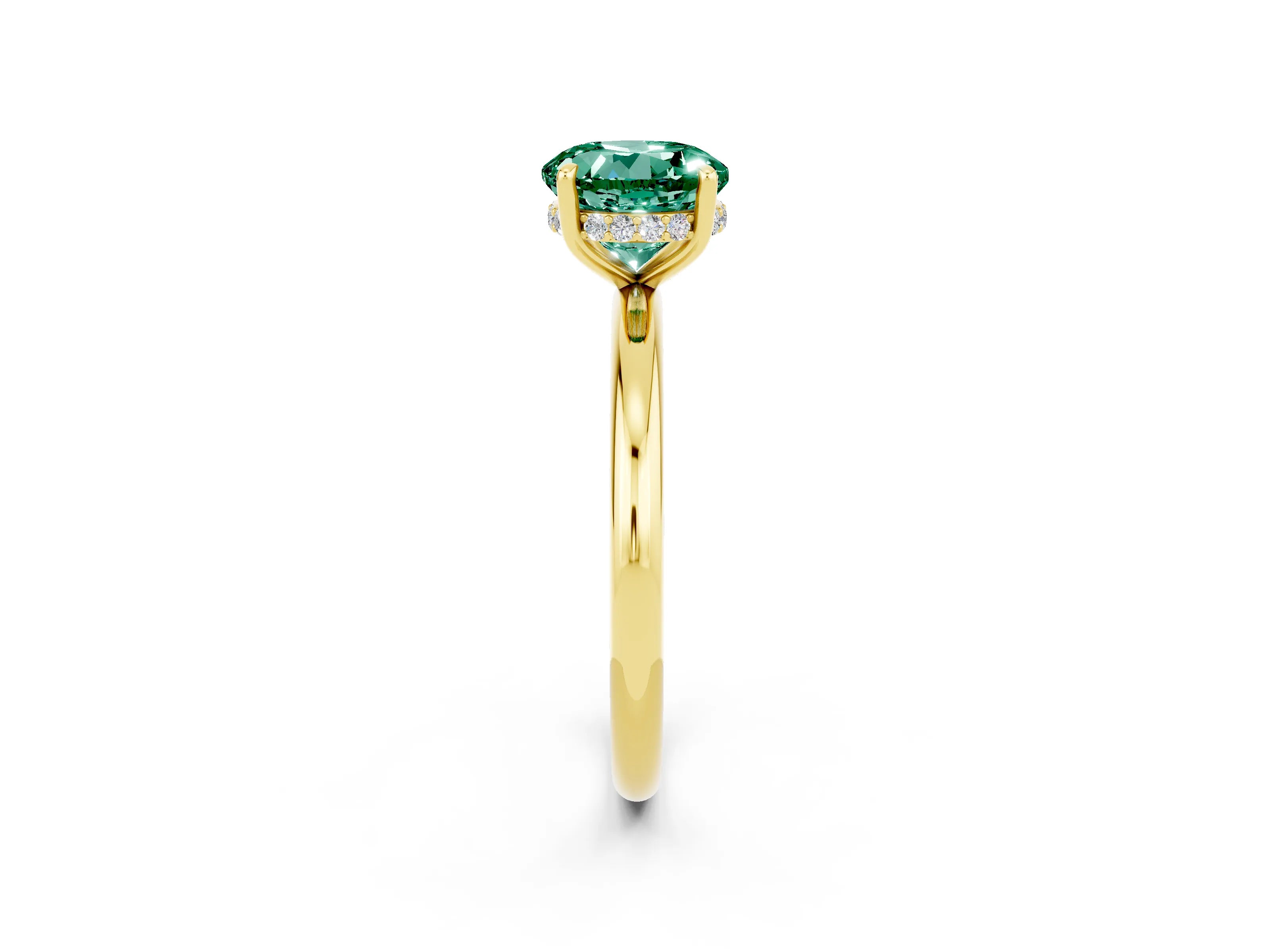 Yellow gold Round Cut Green Sapphire Solitaire Ring with Thin Band and Four-Prong Setting_14