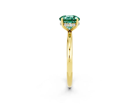 Yellow gold Round Cut Green Sapphire Solitaire Ring with Thin Band and Four-Prong Setting_14