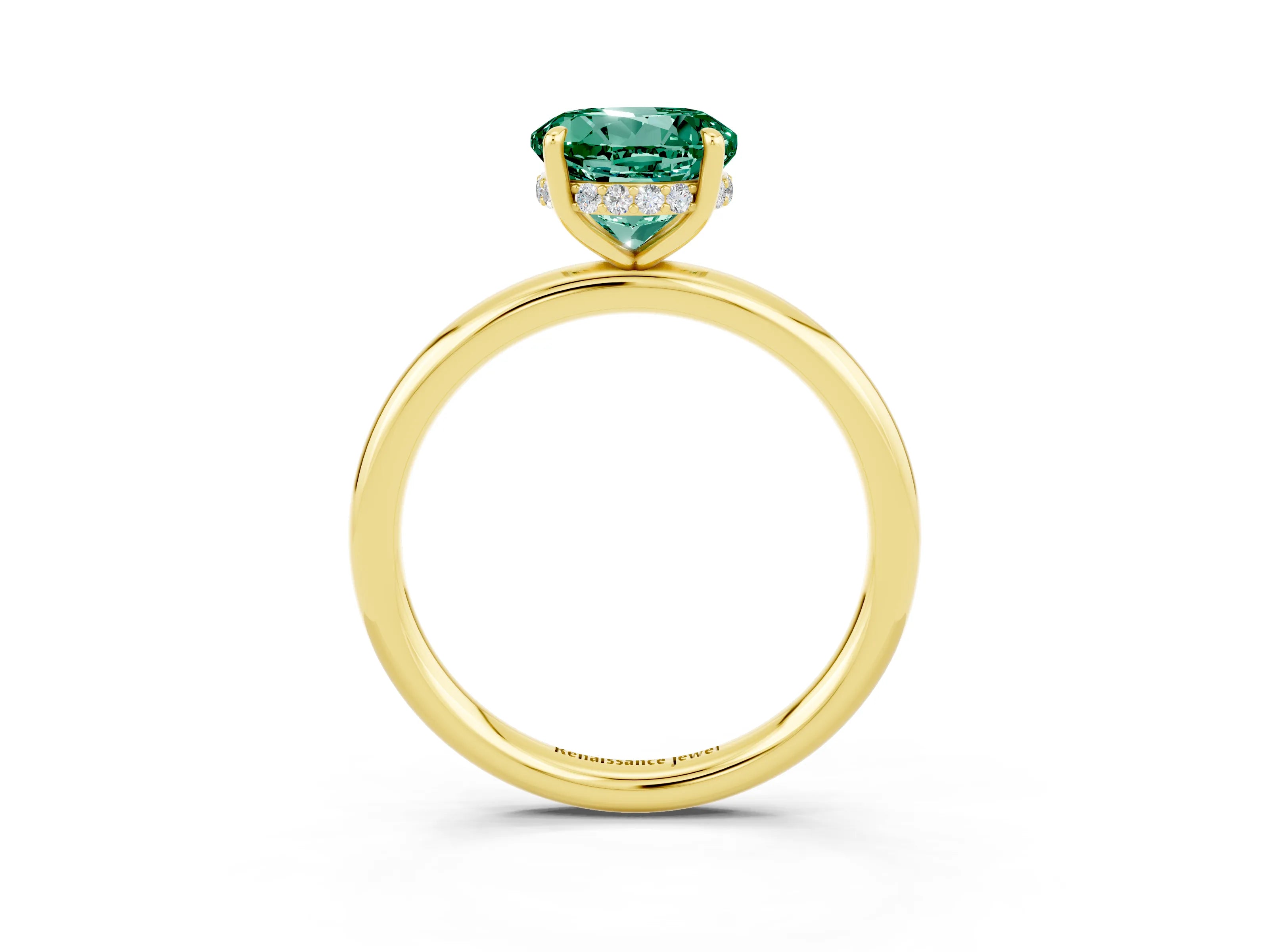 Yellow gold Round Cut Green Sapphire Solitaire Ring with Thin Band and Four-Prong Setting_15