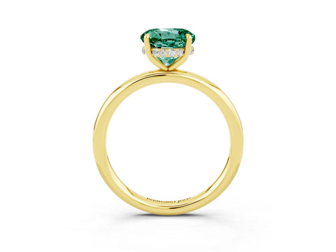 Yellow gold Round Cut Green Sapphire Solitaire Ring with Thin Band and Four-Prong Setting_15