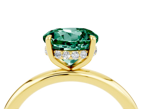 Yellow gold Round Cut Green Sapphire Solitaire Ring with Thin Band and Four-Prong Setting_16