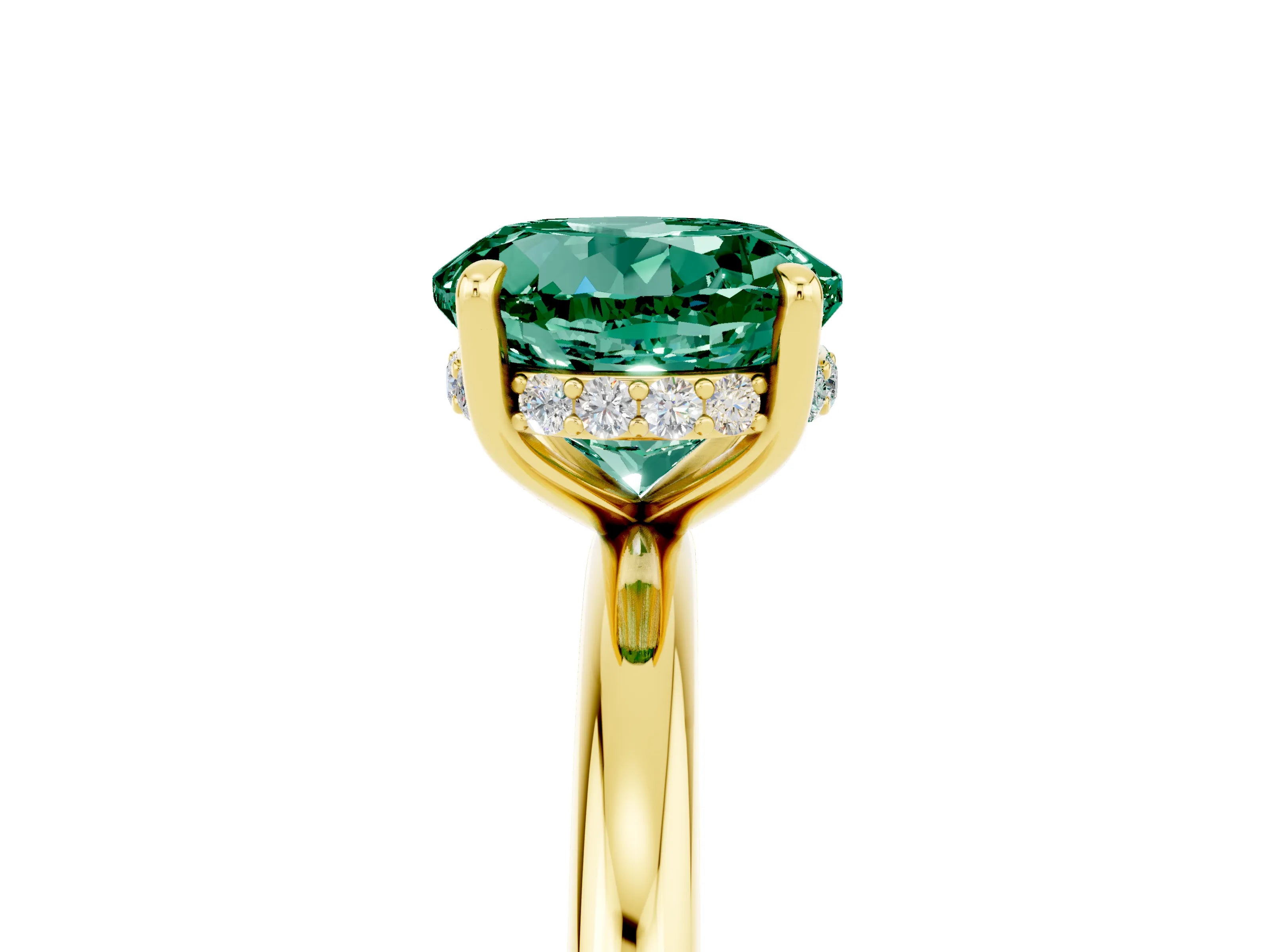 Yellow gold Round Cut Green Sapphire Solitaire Ring with Thin Band and Four-Prong Setting_17