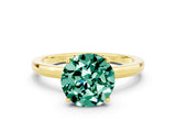 Yellow gold Round Cut Green Sapphire Solitaire Ring with Thin Band and Prong Setting_12