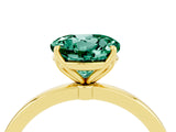Yellow gold Round Cut Green Sapphire Solitaire Ring with Thin Band and Prong Setting_16