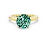 Yellow gold Round Cut Green Sapphire Solitaire Ring with Thin Band and Prong Setting_24