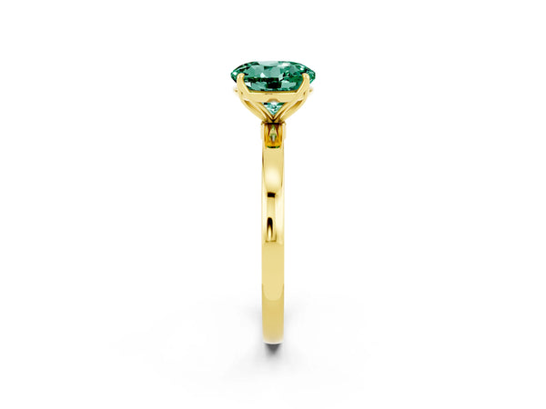 Yellow gold Round Cut Green Sapphire Solitaire Ring with Thin Band and Prong Setting