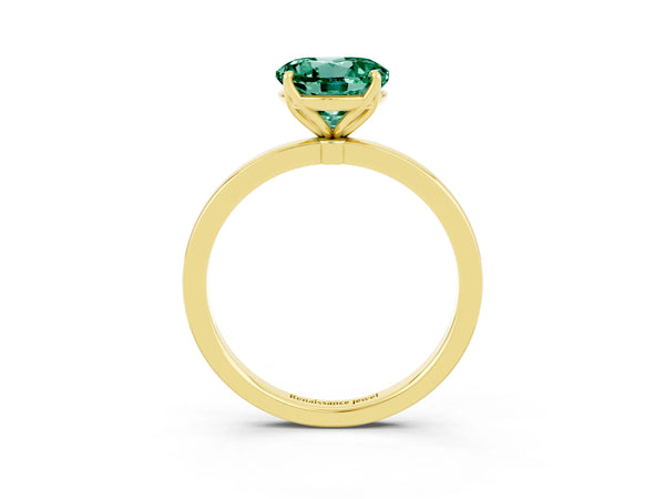 Yellow gold Round Cut Green Sapphire Solitaire Ring with Thin Band and Prong Setting