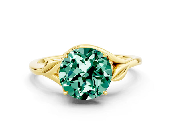 Yellow gold Round Cut Green Sapphire Solitaire Ring with Twist Band and Four-Prong Setting
