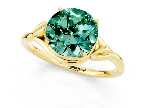 Yellow gold Round Cut Green Sapphire Solitaire Ring with Twist Band and Four-Prong Setting_25
