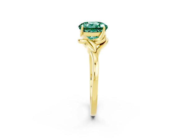 Yellow gold Round Cut Green Sapphire Solitaire Ring with Twist Band and Four-Prong Setting