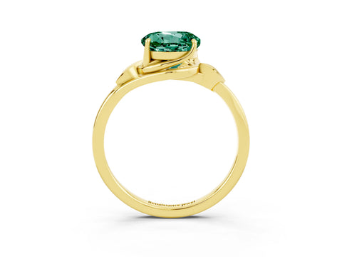 Yellow gold Round Cut Green Sapphire Solitaire Ring with Twist Band and Four-Prong Setting_27