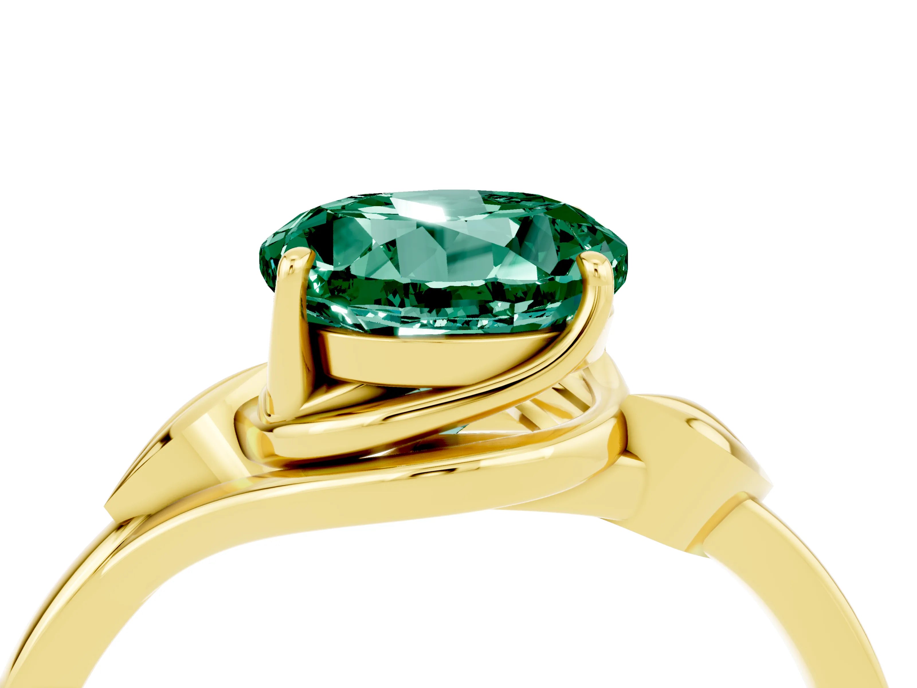 Yellow gold Round Cut Green Sapphire Solitaire Ring with Twist Band and Four-Prong Setting_28