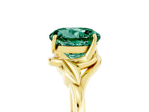 Yellow gold Round Cut Green Sapphire Solitaire Ring with Twist Band and Four-Prong Setting_29
